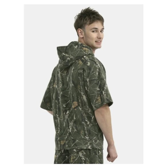 No Boundaries French Terry Pullover Hoodie with Short Sleeves, CAMO, XL - Picture 3 of 3